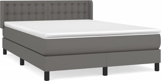 vidaXL Lit à sommier tapissier - Simili cuir - Grijs - 193 x 147 cm - Tête de lit réglable - Matelas à ressorts ensachés - Soutien mi-ferme - Surmatelas doux pour la peau - Lit