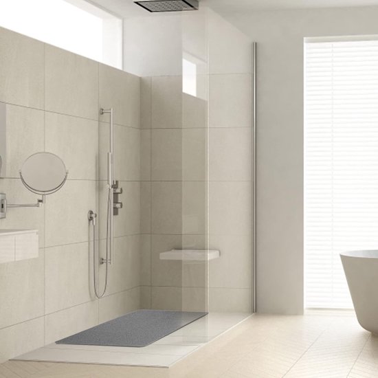Idyfodol Loofah Douchemat Antislip Anti Schimmel 60x40 cm Met Douche Puff PVC Machine Wasbare Badmatten voor Binnen Buiten Rechthoekig (Grijs