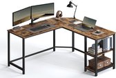 Bol.com MIRA Home - Bureau - Laptop tafel - L-vormig - Hout/Metaal - Bruin/Zwart - 138x138x75 aanbieding