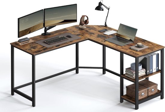 MIRA Home - Bureau - Laptop tafel - L-vormig - Hout/Metaal - Bruin/Zwart - 138x138x75