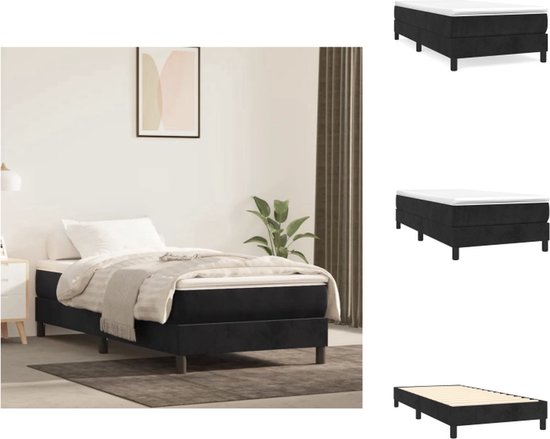 vidaXL - Boxspring - bed - fluweel - zwart - 90x200 - cm