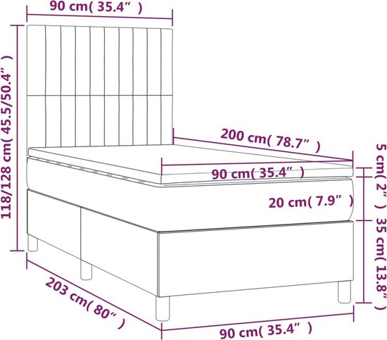 The Living Store Boxspring - Lit en velours rose avec éclairage LED- 203 x 90 x 118/128 cm - Matelas à ressorts ensachés - Surmatelas doux pour la peau - The Living Store