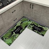 Tapis de cuisine, tapis de cuisine, 2 pièces, motif café, tapis de cuisine, antidérapant, pour la maison, la cuisine, le bureau (Feuilles, 43 x 150 cm + 43 x 75 cm)