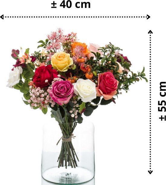 Emeraude - Bouquet de roses flamboyantes - 50 cm - coloré