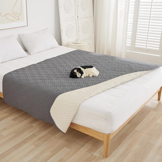 luciphia Waterdichte deken voor honden met antislip punten, robuuste hondenmat, bescherming voor bank, bed, auto, machinewasbaar, ideaal voor grote kleine honden, gebroken wit, 132 x 208 cm