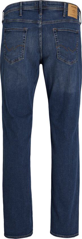 Spijkerbroek van blauw denim, de achterkant is te zien met label.