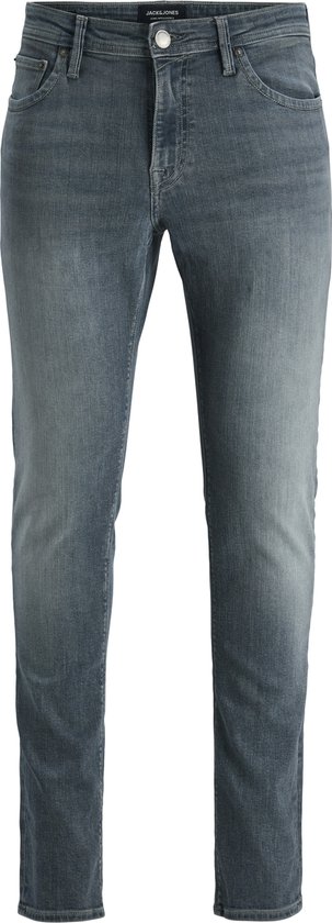 Een JACK & JONES skinny jeans met lichte wassing, staand op een witte achtergrond.