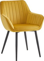 Colenis® - Chaise de salle à manger Luna - Set de 6 - Jaune ocre - Velours - Avec accoudoir