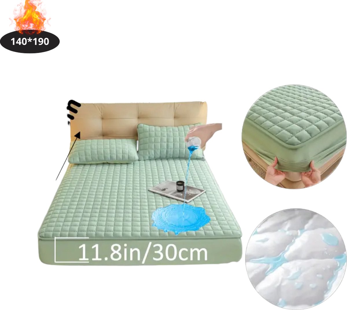 Bovista Waterdicht Hoeslaken - Beddengoed - Fitted Sheet - Bed - Lichtgroen 140x190