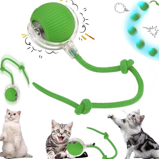 Elektrisch Kattenbalspeelgoed - Interactief Kattenspeeltje - Automatisch Rollend Slim Kattenspeelgoed Voor Katten - Oplaadbaar - Speelgoed Voor Huisdieren - Snel Rollen Op Tapijt - Voor Interactief Spelen Binnenshuis - Groen - 1 Stuk