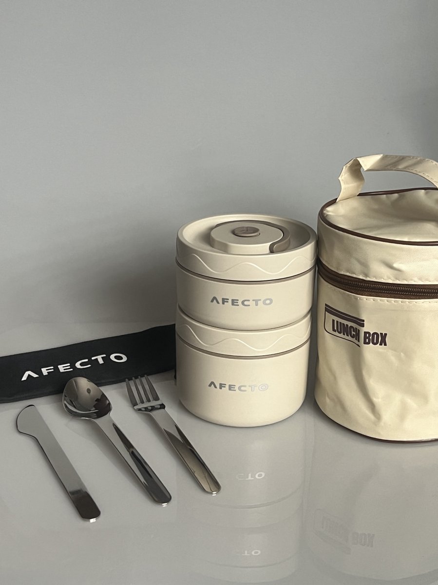 Afecto Premium RVS Lunchbox met tas + RVS- to go-Muesli Beker- Duurzaam RVS
