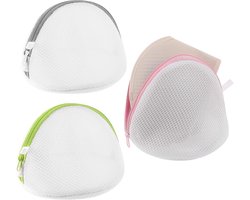 Waszakjes - 3 Stuks - Waszakken Met Rits - Bescherm Je Wasgoed En Wasmachine - Waszak - Wasnetten - Halfronde Wasmachinetas - Ondergoed - Beha - Herbruikbare Mesh-Waszak - Delicaat Wasgoed - 17x15 Cm - Roze+Groen+Grijs