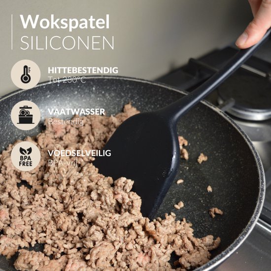 Keufens Spatule Wok - Siliconen - Résistant à la Chaleur - Zwart - Spatule Wok - Accessoires de vêtements pour bébé en Silicone - Cuillère de Cuisson - Spatule de Cuisson
