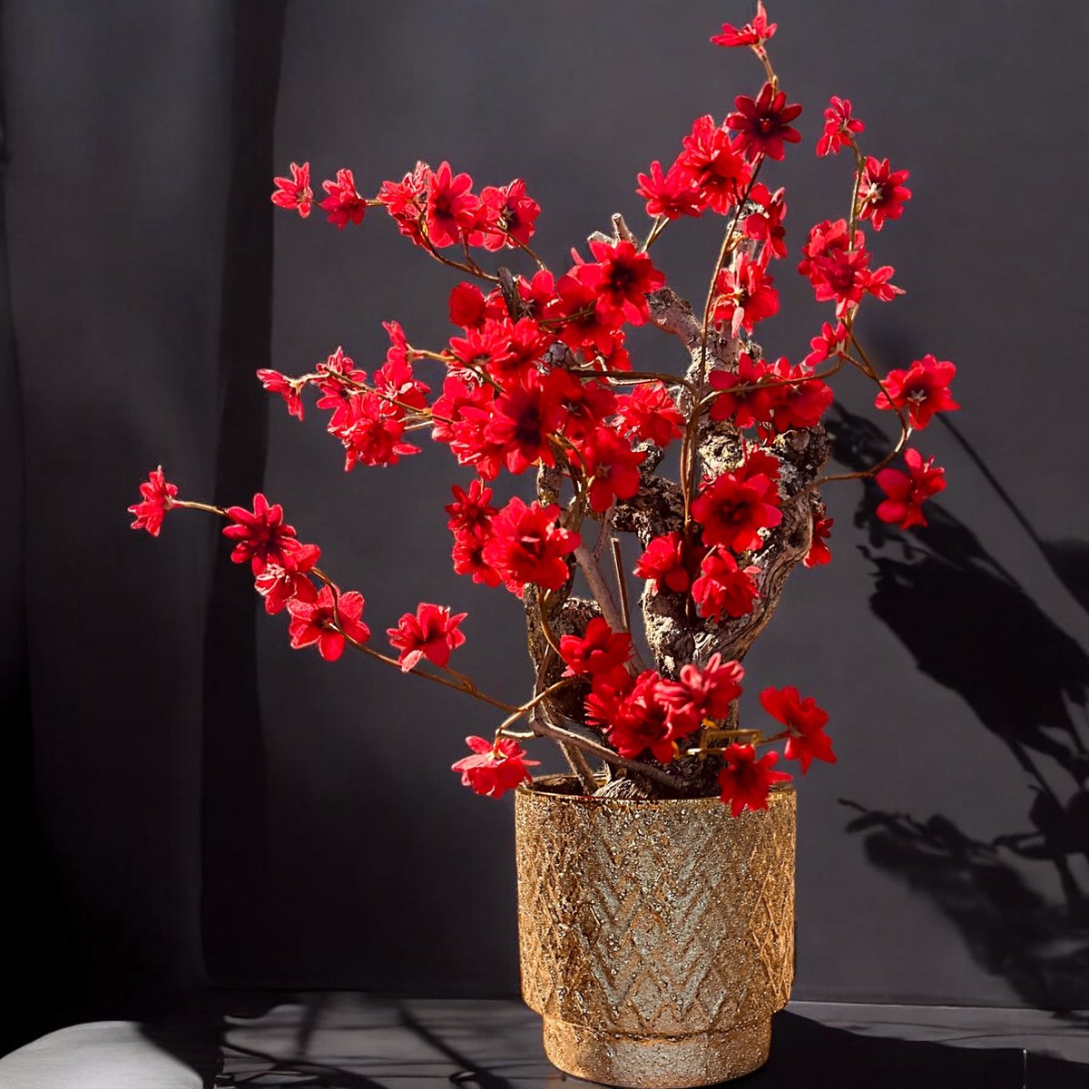 Seta Fiori Kunstbloesemboom Rood 55 cm - Handgemaakt in Nederland - Echte Houten Stam - Kleine Cherry Blossom Sakura voor Binnen