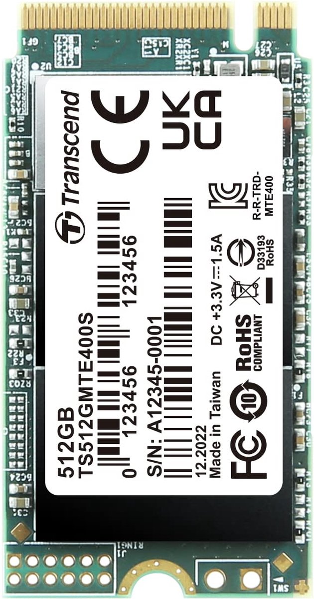 Transcend MTS400S 512 GB NVMe/PCIe M.2 SSD 2242 harde schijf PCIe NVMe 3.0 x4 Retail TS512GMTE400S