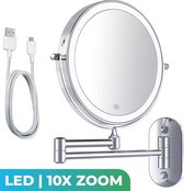 Make Up Spiegel met Led Verlichting - 10X Vergroting - Scheerspiegel - Wandspiegel Rond - Badkamer - Douche - Chroom