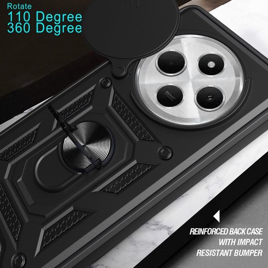 Coverup Case - Convient pour Xiaomi Redmi 14C Case - Coverup Ring Kickstand Back Cover avec Camera Shield - Zwart