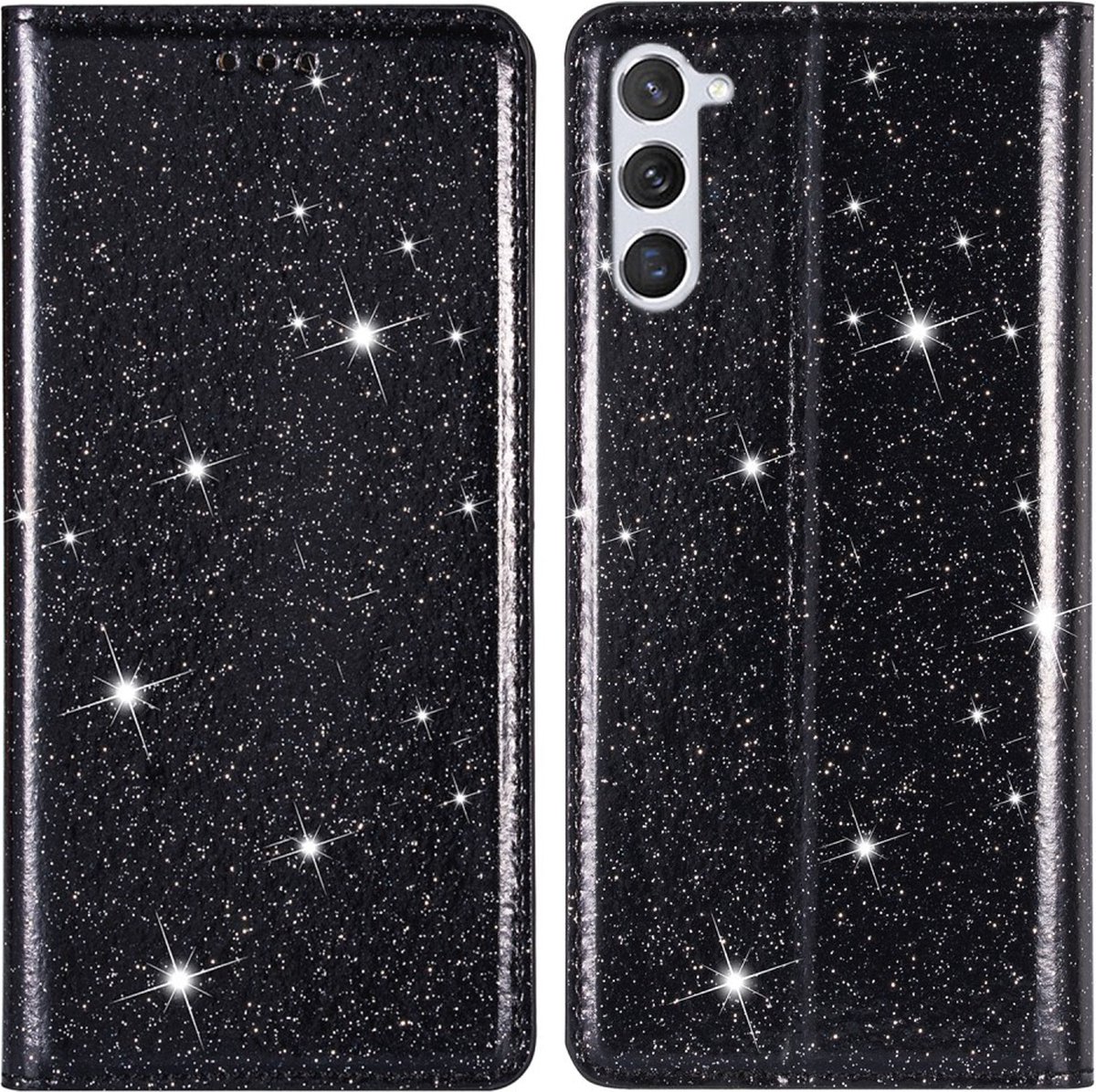 Coverup Hoesje - Geschikt voor Samsung Galaxy S24 Plus Hoesje - Coverup Glitter Book Case - Zwart