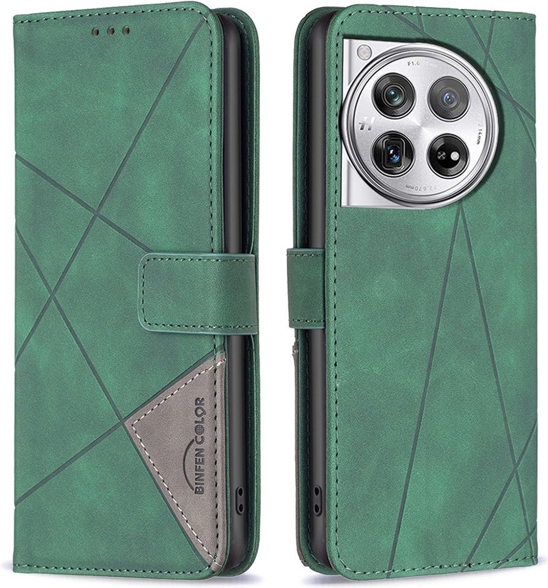 BINFEN Hoesje - Geschikt voor OnePlus 12 Hoesje - BINFEN Geometric Book Case - Groen