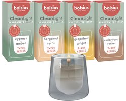 Bolsius - CleanLight - Grijs - Houder en navulbare Geurkaarsen - Starterkit - Met 9 gegeurde Refills Bolsius - CleanLight - Grijs - Houder en navulbare Geurkaarsen - Starterkit - Met 9 gegeurde Refills