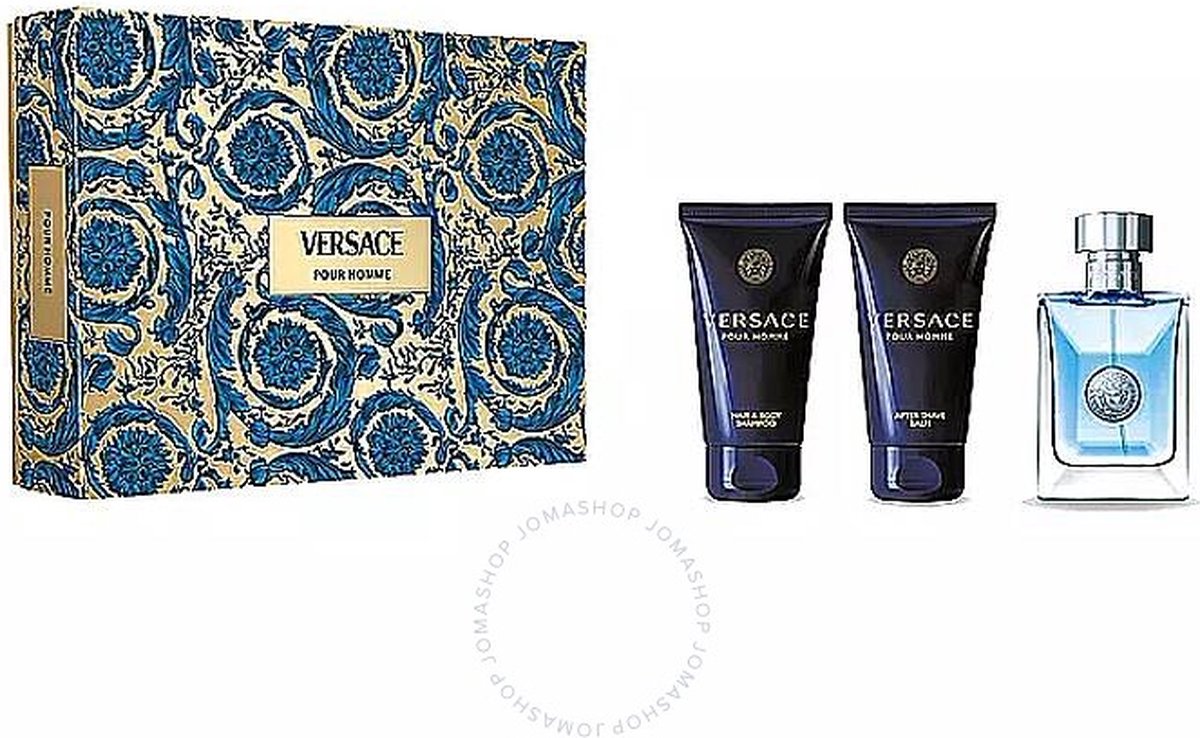 Goedkoopste Versace pour Homme Giftset - 50 ml eau de toilette spray 50 ml showergel 50 ml aftershave balm - cadeauset voor heren