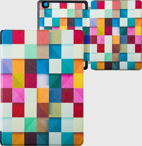 Lunso Geschikt voor Kobo Aura Edition 2 hoes (6 inch) - sleepcover - Blokken van Lunso — afbeelding 4