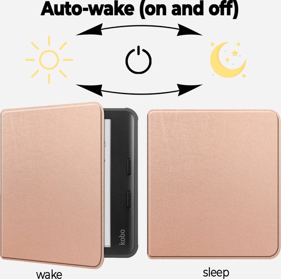 Lunso Geschikt voor Kobo Libra Colour hoes (7 inch) - sleepcover - Rose Goud van Merkloos — afbeelding 5