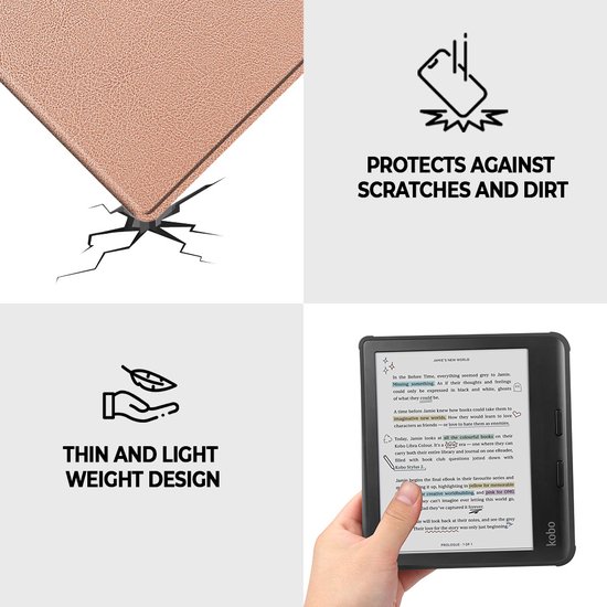 Lunso Geschikt voor Kobo Libra Colour hoes (7 inch) - sleepcover - Rose Goud van Merkloos — afbeelding 4