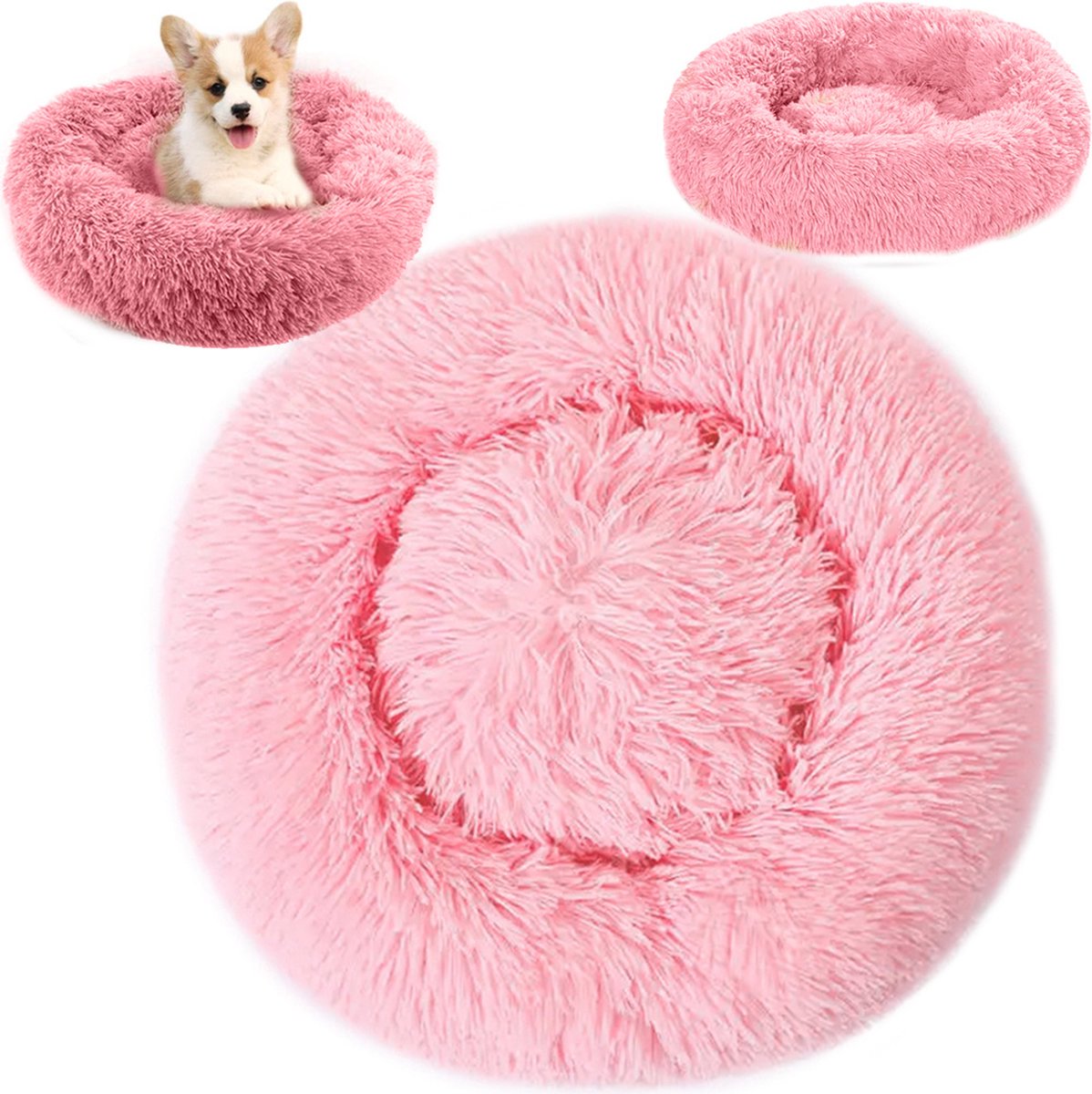 Roze - Rond - Huisdierenbed - 50Cm - Groot - Hondenbed - Superzacht - Kattenbed - Lang - Pluche - Honden - Katten - Warm - Slapen