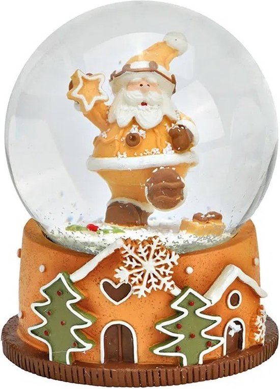 Wurm - Boule à neige - Père Noël - Étoile à la main - Étoile de Noël - Pain d'épices - Pain d'épices - Cadeau de Noël - Noël - Décoration de Noël - Ø 6,8 x 8,8 cm - Polyrésine/verre