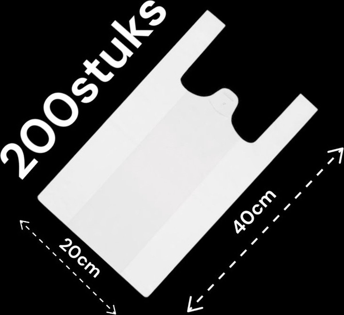 Hemdtasjes / Winkelzakken / Draagtassen / 200 stuks / 20x8x40cm - 14mic / Wit / HDPE.