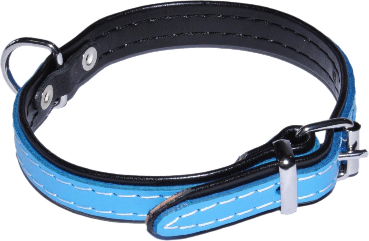 Goedkoopste Blauwe, leren hondenhalsband 18mm / 43cm - DINO