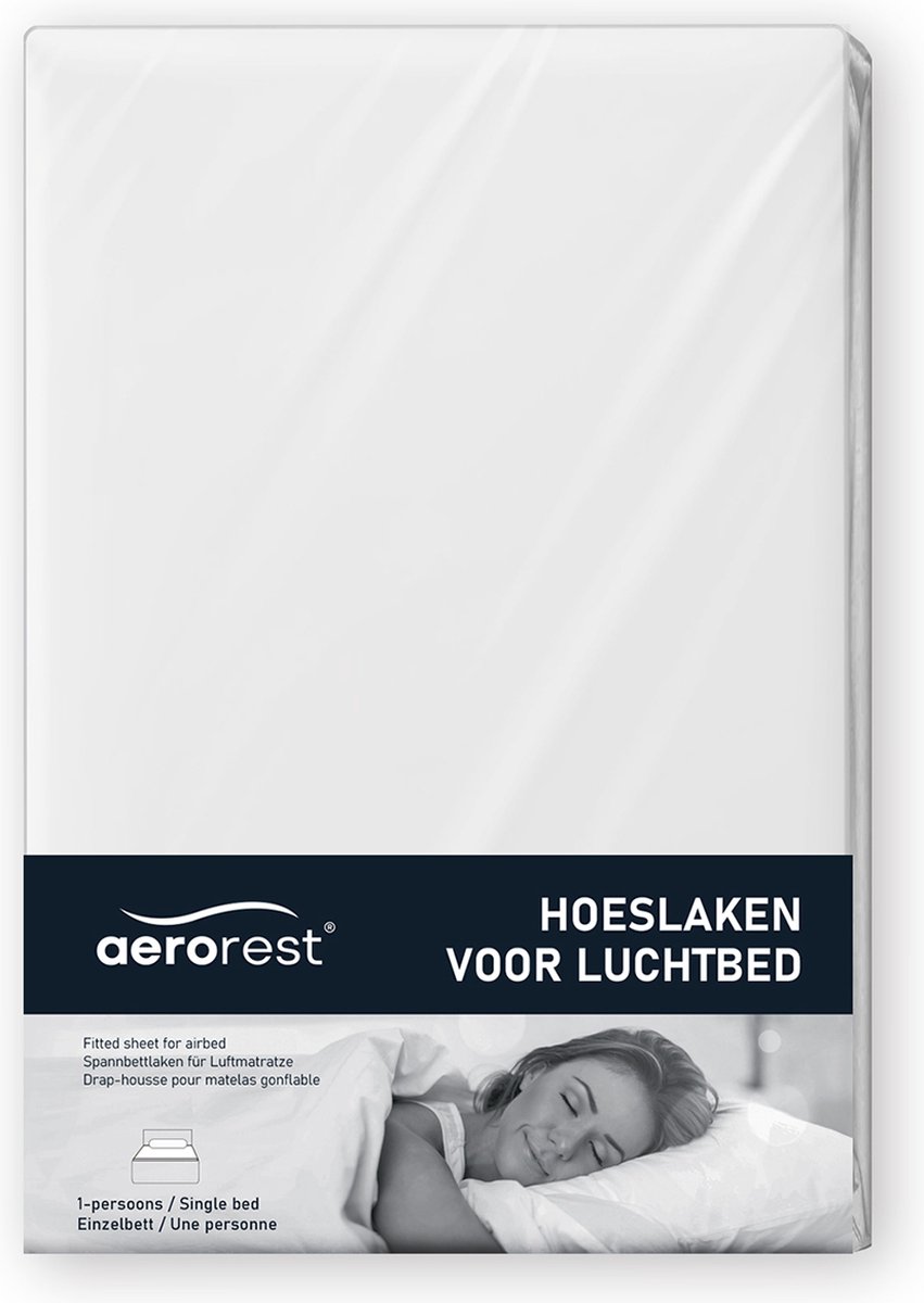 AeroRest hoeslaken éénpersoons luchtbed | Superieure dikke kwaliteit | Jersey | 100% katoen | Wit | 99 x 203-210 cm