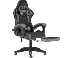 Ergonomische gamerstoel - Bureaustoel - Met hoofdsteun, lendensteun en voetensteun - In hoogte verstelbaar - Zwart en Grijs