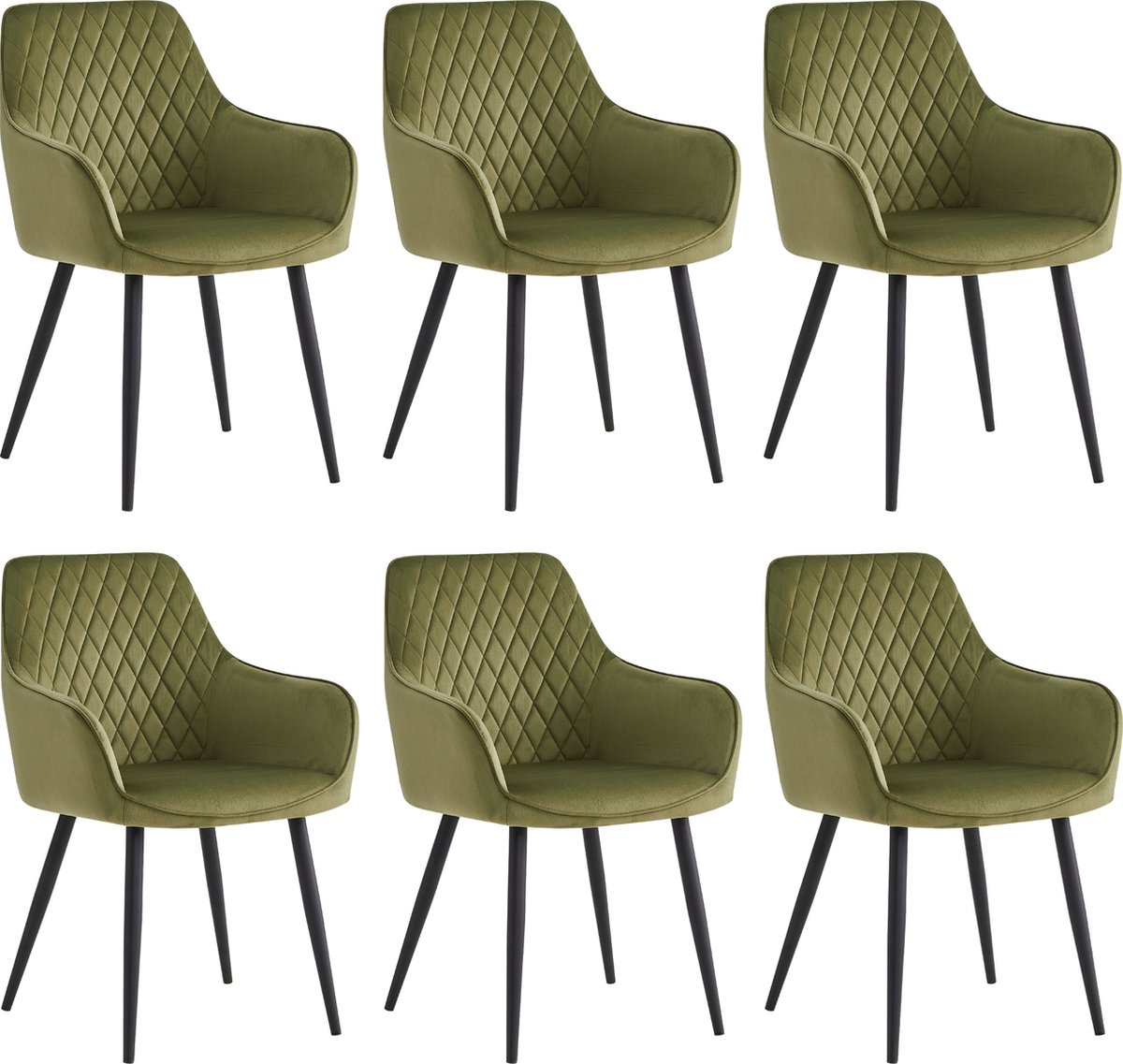 Colenis Beverly Eetkamerstoel - Set Van 6 - Olijfgroen - Velvet - Met armleuning
