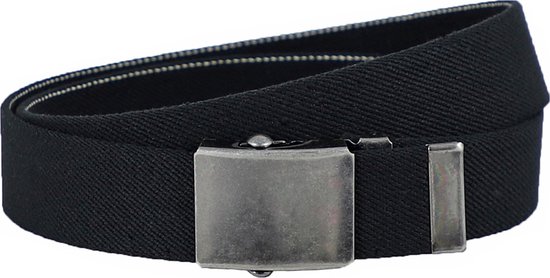 Landley Elastische Canvas Riem met Metalen Schuifgesp - Stretch - Koppelriem - Dames / Heren - Unisex - Zwart - Lengte totaal 120 cm / Riemmaat 105
