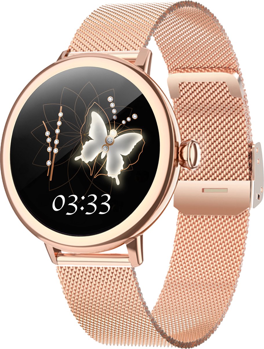 Bizoule Smartwatch Beleza - Smartwatch Dames Rosé-Goud - AMOLED Touchscreen - Horloge met Belfunctie - Stappenteller - Slaapmeter - Hartslagmeter - Android en iOS