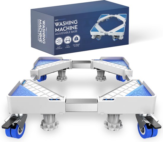 MM Brands Wasmachine Verhoger - Meubelroller - Meubelverplaatser - Ook geschikt voor Vaatwasser, Koelkast, Vriezer en Droger - Met Wieltjes - Blauwe Pads