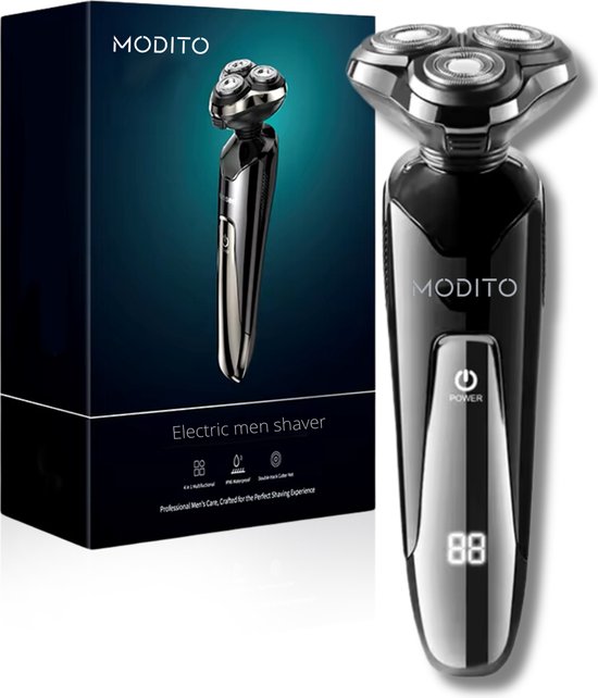 Modito Elektrische Scheerapparaat Mannen - Baardtrimmer - Shaver - Electric Shaver - LED display - Waterproof - Zwart - Modito - €29,95