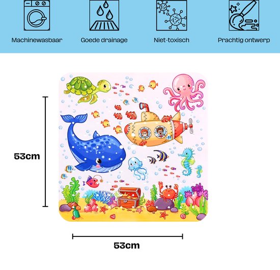 Douchemat antislip douche badmat kind en baby – duiker schildpad oceaan walvis koraalrif vissen octopus onderwater duikboot - antislipmat - baby's kinderen – anti slip mat - kinderbadmat babybadmat douchemat badkamer - wasbaar — afbeelding 2