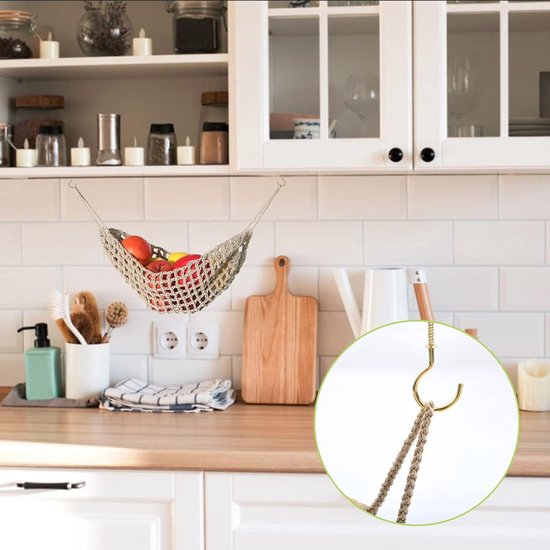 Boho Keuken Hangmat Voor Groenten Macramé Fruithangmat – Handgemaakt Katoenen Net Voor Onder De Kast | Ruimtebesparend Fruit Groente Opbergnet