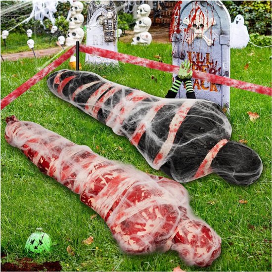 Relaxdays skelet botten, 12-delige set, Halloween decoratie, met schedel & handen, voor binnen & buiten, XXL horror deco