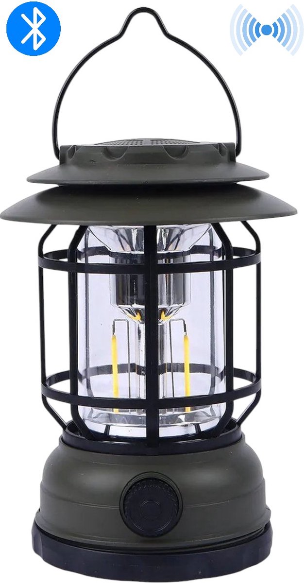 Lexorion Volt - Camping Lamp Oplaadbaar - Bluetooth - Campinglamp - Tentlamp met LED Verlichting - Tentlamp met Dimbare Standen - USB Oplaadfunctie - Ideaal voor Kamperen, Klimmen, Picknicken - 1200mAh Batterij - Compact - Lichtgewicht - Groen