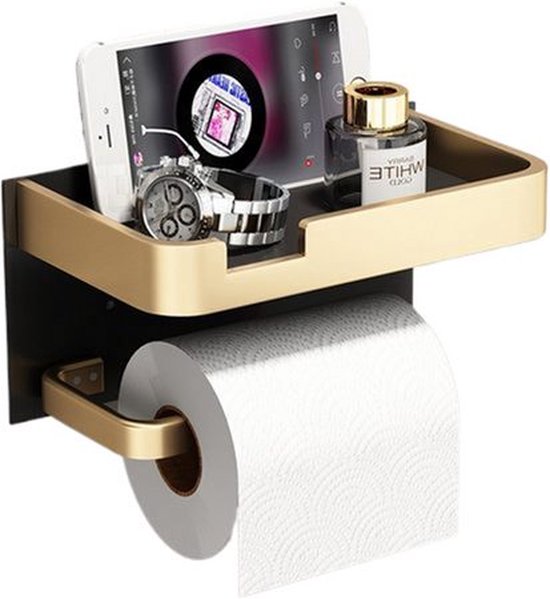 Toiletrolhouder, Geen Boren, Toiletrolhouder, Zwart 2 Handdoekhouders Zelfklevend Toiletrolhouder Met Plank Toiletrolhouder Voor Decoratieve Badkamerorganisator