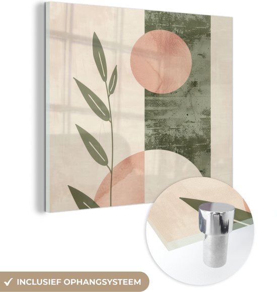 MuchoWow® Glasschilderij 20x20 cm - Schilderij acrylglas - Geometrisch - Roze - Groen - Natuur - Foto op glas - Muurdecoratie woonkamer - Wanddecoratie slaapkamer - Schilderijen