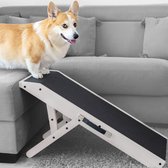 Hondenloopplank- Hondentrap voor grote en kleine honden PriorPet - Instelbaar 18 tot 53 cm - Voor Bed en Bank - Berkenhout - Landingsplatform sluit naadloos aan - Loopplank Hond Opvouwbaar - Hagelwit