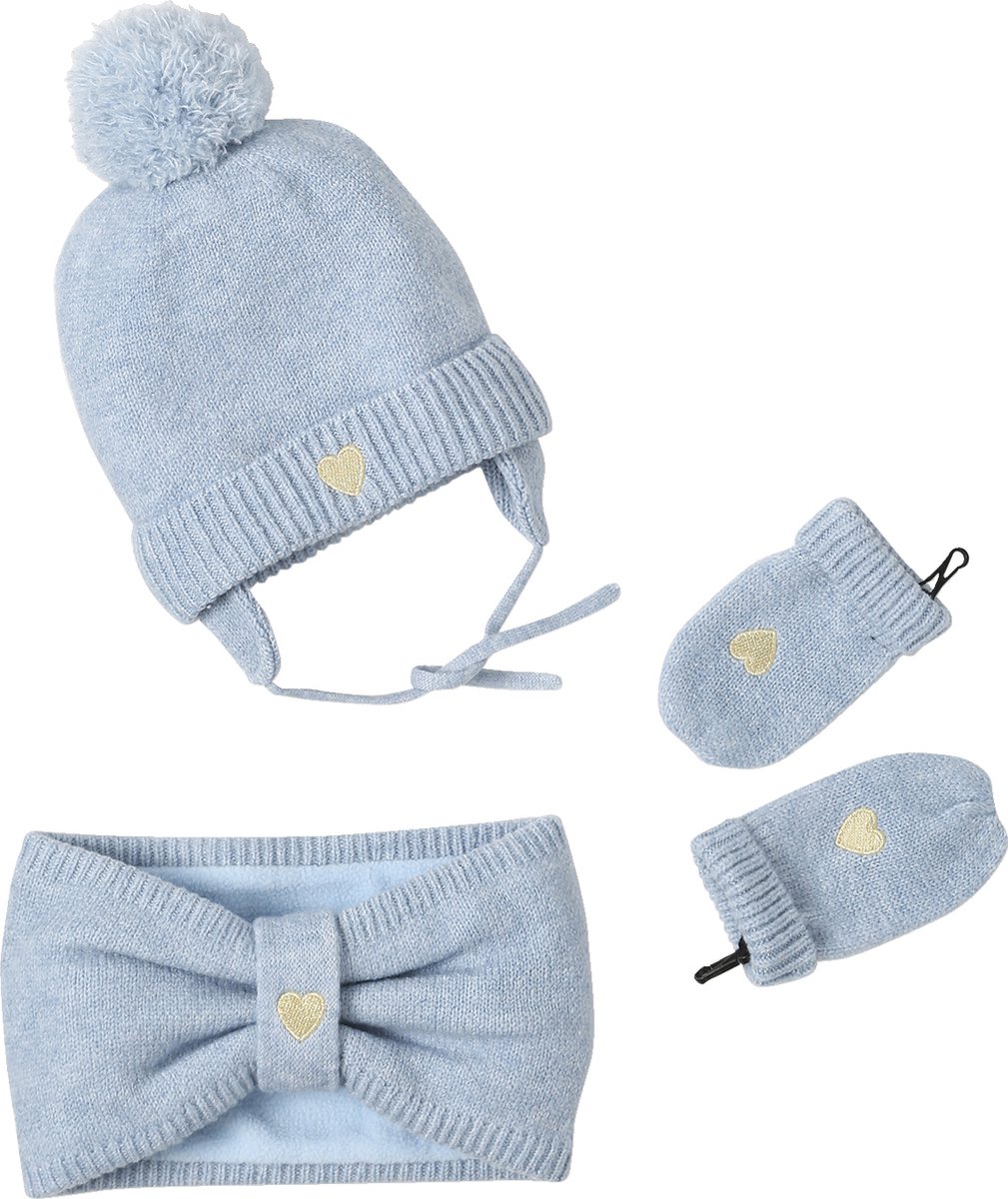 Vertbaudet Set muts + snood + wanten met hartjes voor babymeisjes