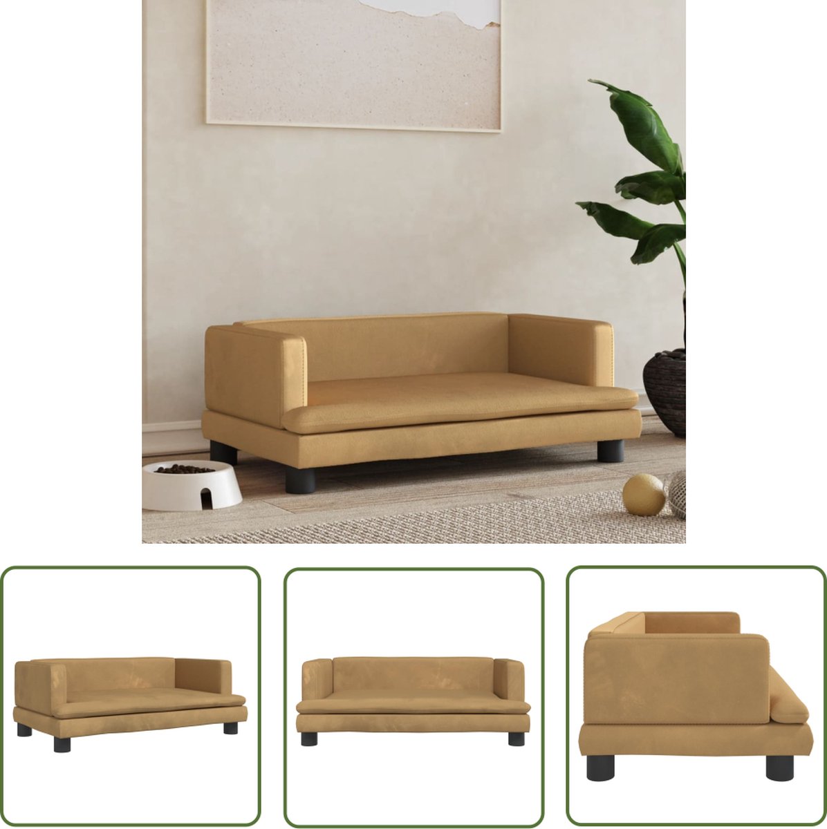 The Living Store Hondenbank Luxe – Bruin Fluweel – 80 x 45 x 30 cm – Geschikt voor kleine honden – Draagvermogen 50 kg