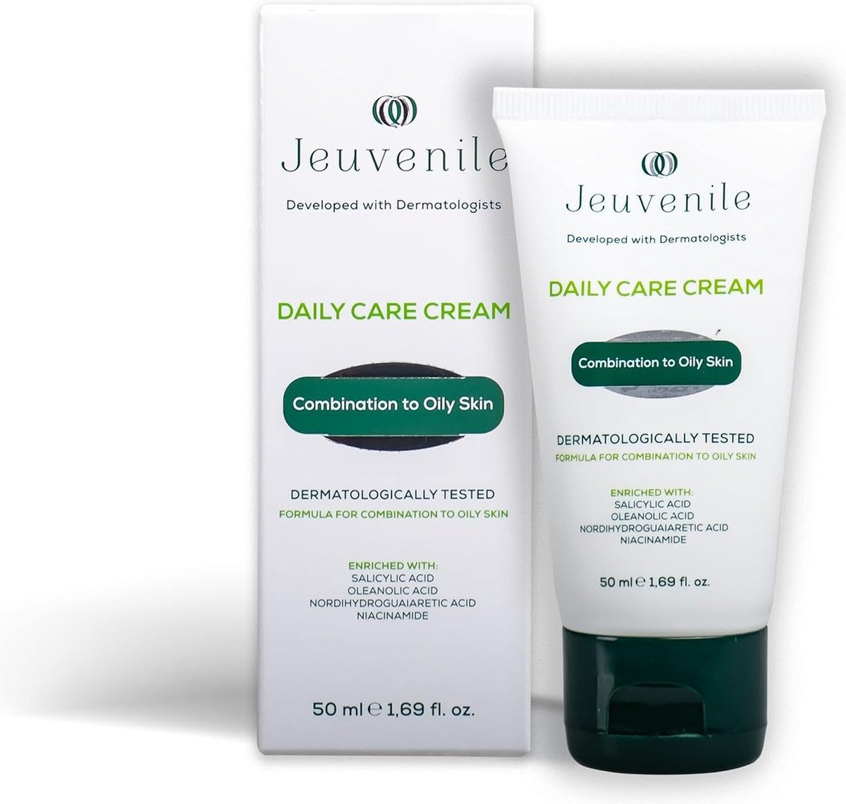 Jeuvenile Dagcrème Voor de Vette en Gemengde Huid, Hydrateert, Reguleert de Talgproductie, Olievrij, Voedende Gezichtscrème, Geschikt voor Alle Huidtypes, 50 ml