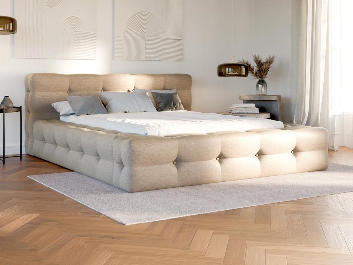 Vente-unique Bedframe stof beige 140 x 190 cm LERUCO